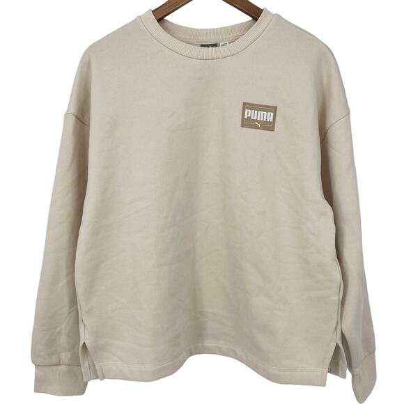 PUMA NWOT Crew Neck Fleece Lined Pullover Sweatshirt Size Small Cream Relaxed - Picture 1 of 5